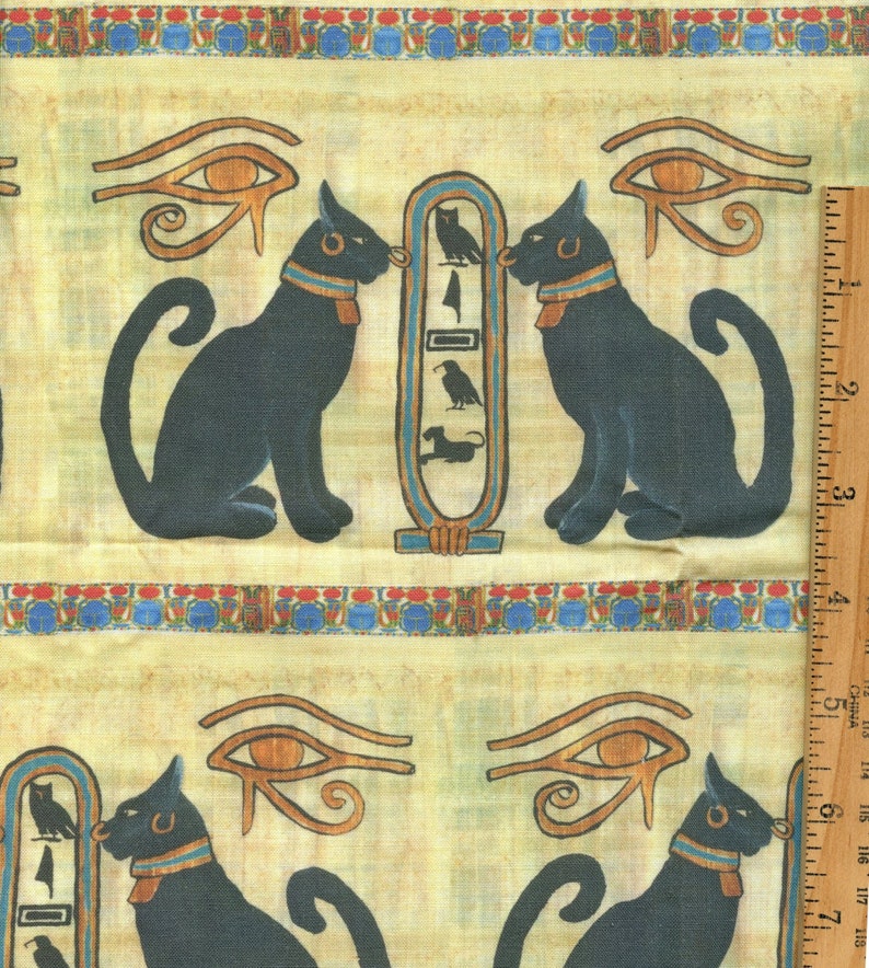 Rows of Egyptian Cats and Pyramid Symbols Fabric One Yard Etsy