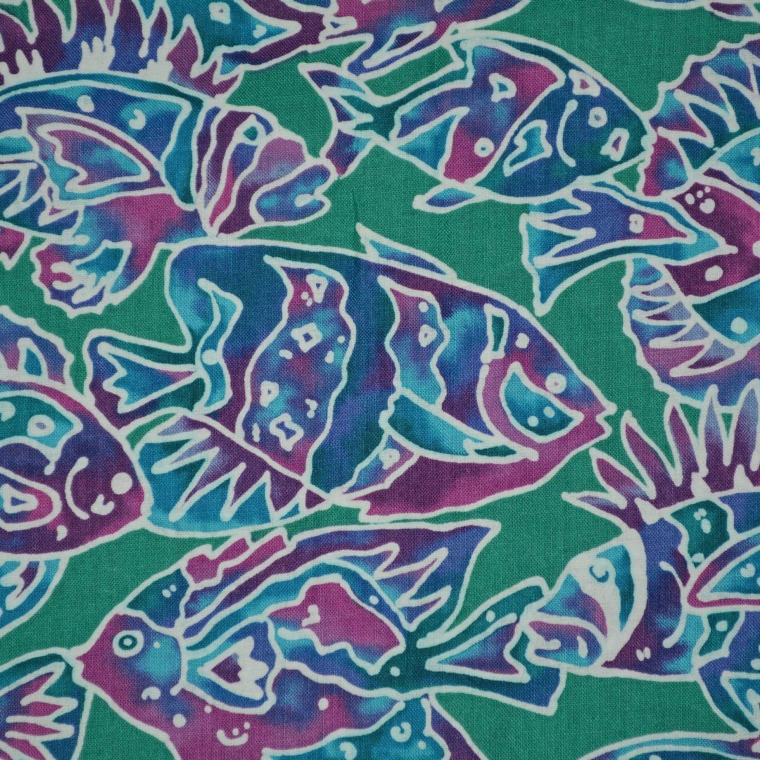 Tropical fish print fabric of swimming fish tie dye batik multicolor ...