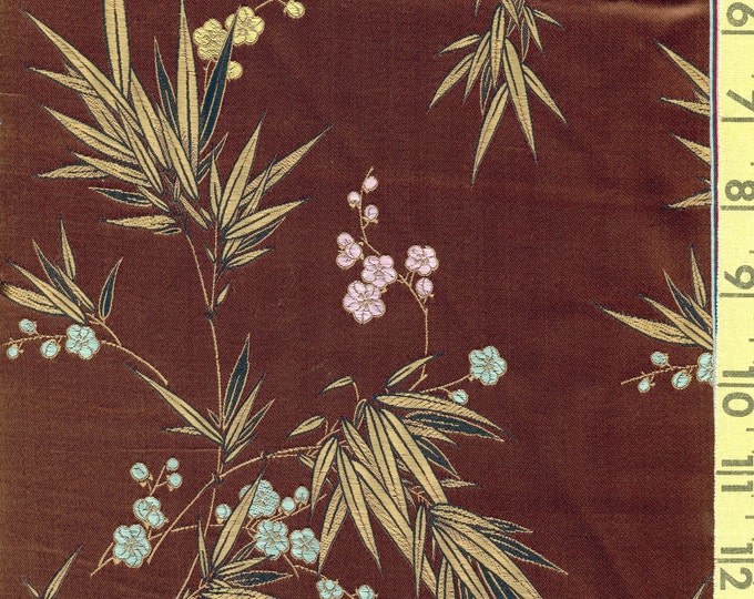 Asian satin rayon embroidered vintage fabric, 2 yards plus