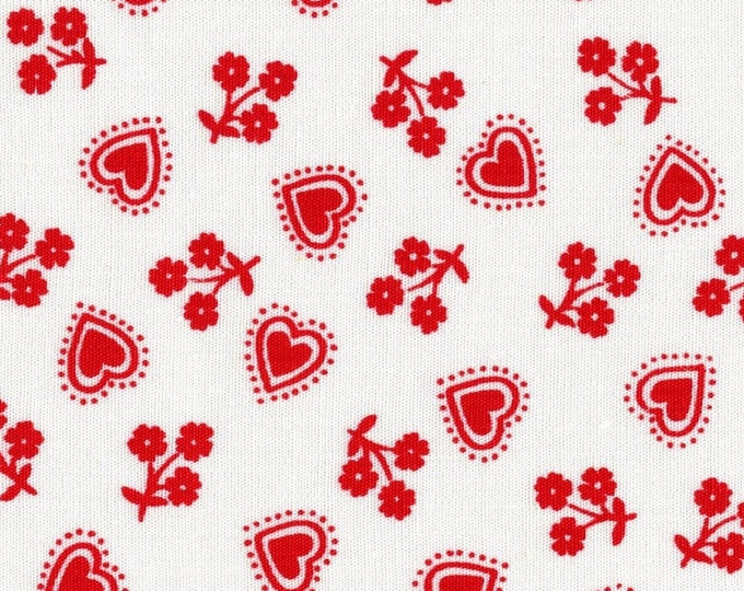 Small Hearts and flowers vintage fabric by the yard