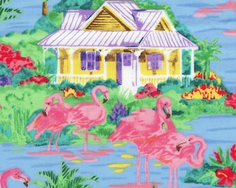 Pink flamingo island tropical fabric by Robert Kaufman