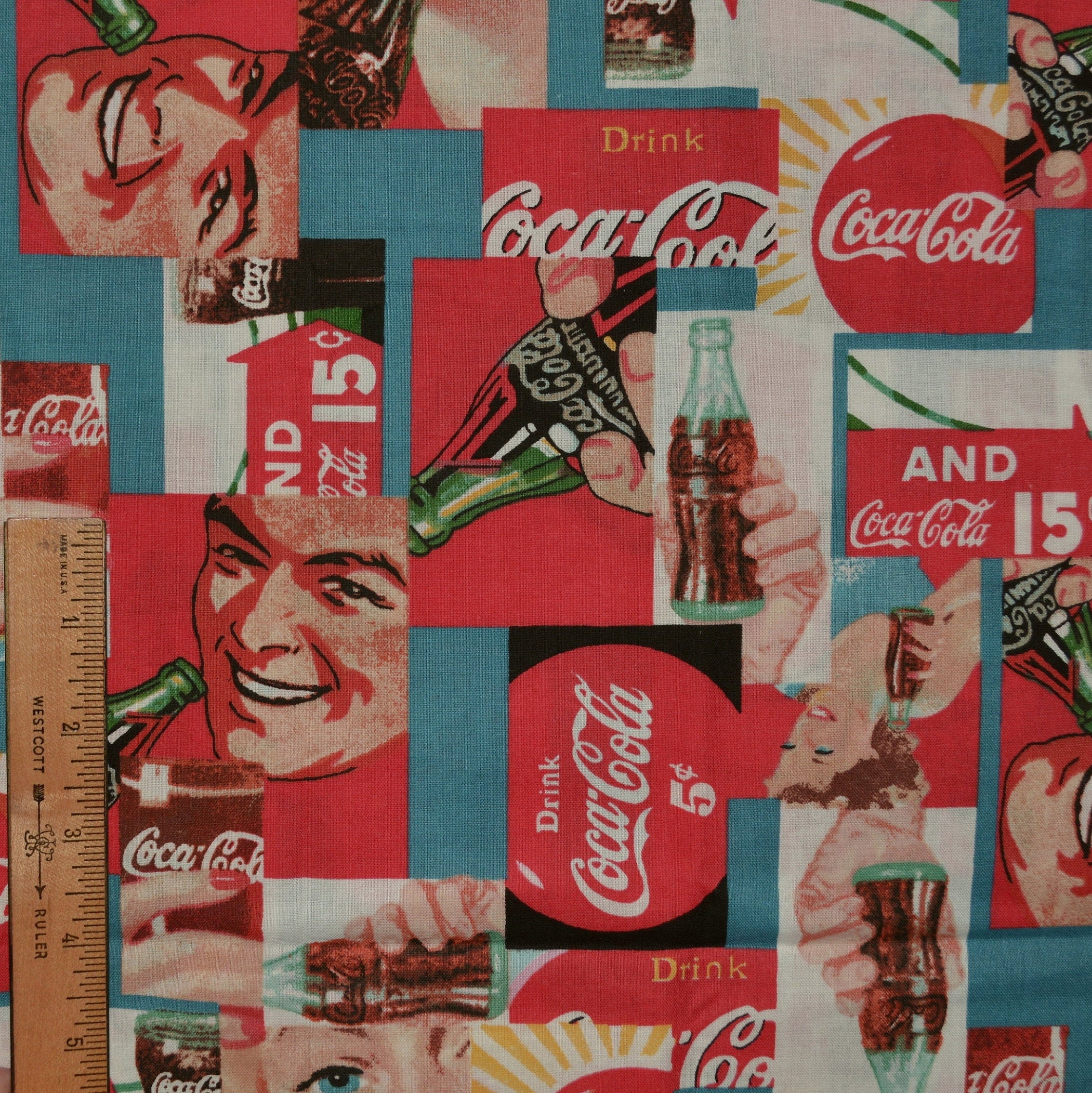 Coca Cola fabric, Coke magazine advertisement fabric half yard lengths