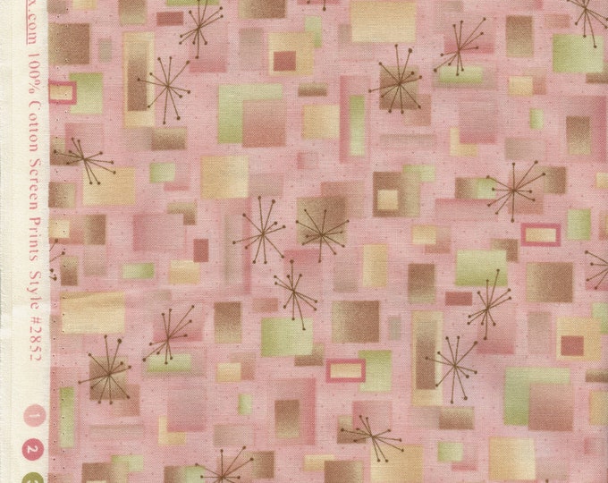 Atomic Starburst Paris Cats fabric by the yard in pink, Benartex quilting cotton