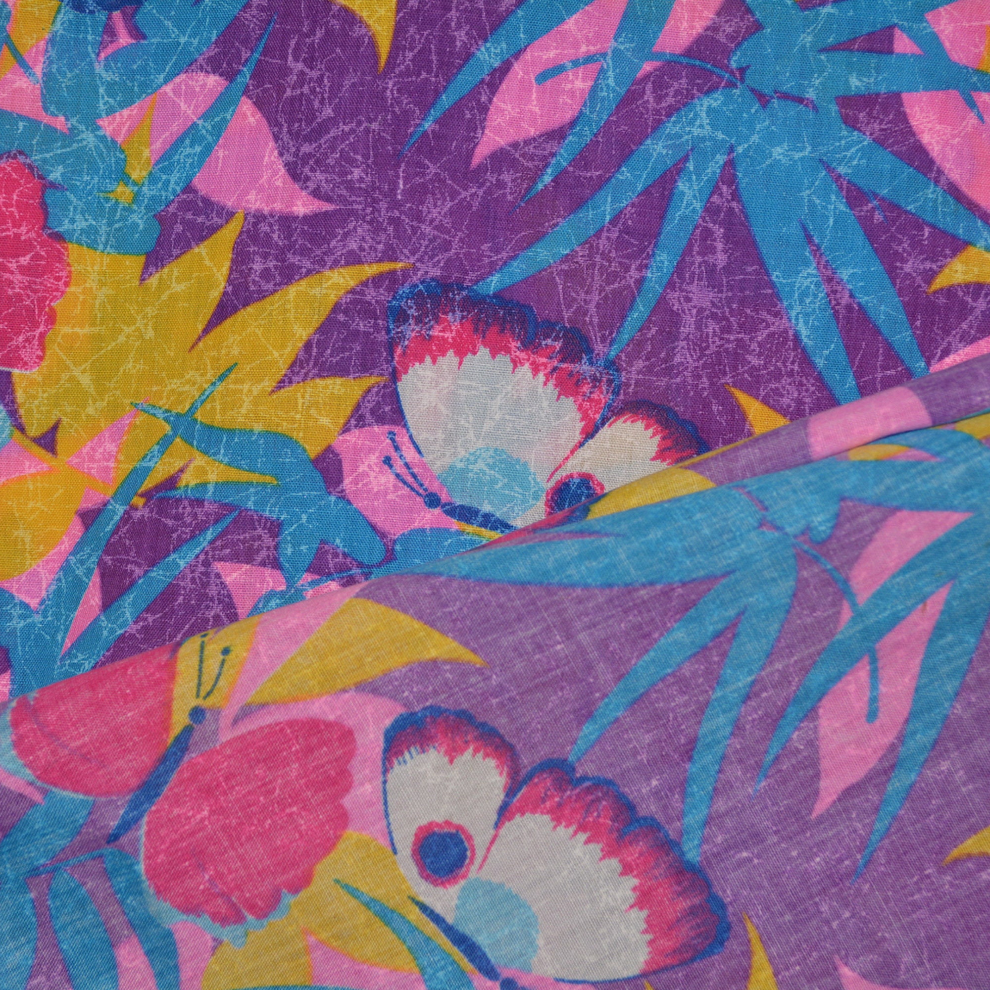 Vintage fabric, 1980s deco South Beach tropical Butterfly print