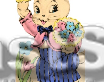 old Easter Bunny card digital file PNG, JPG TIFF