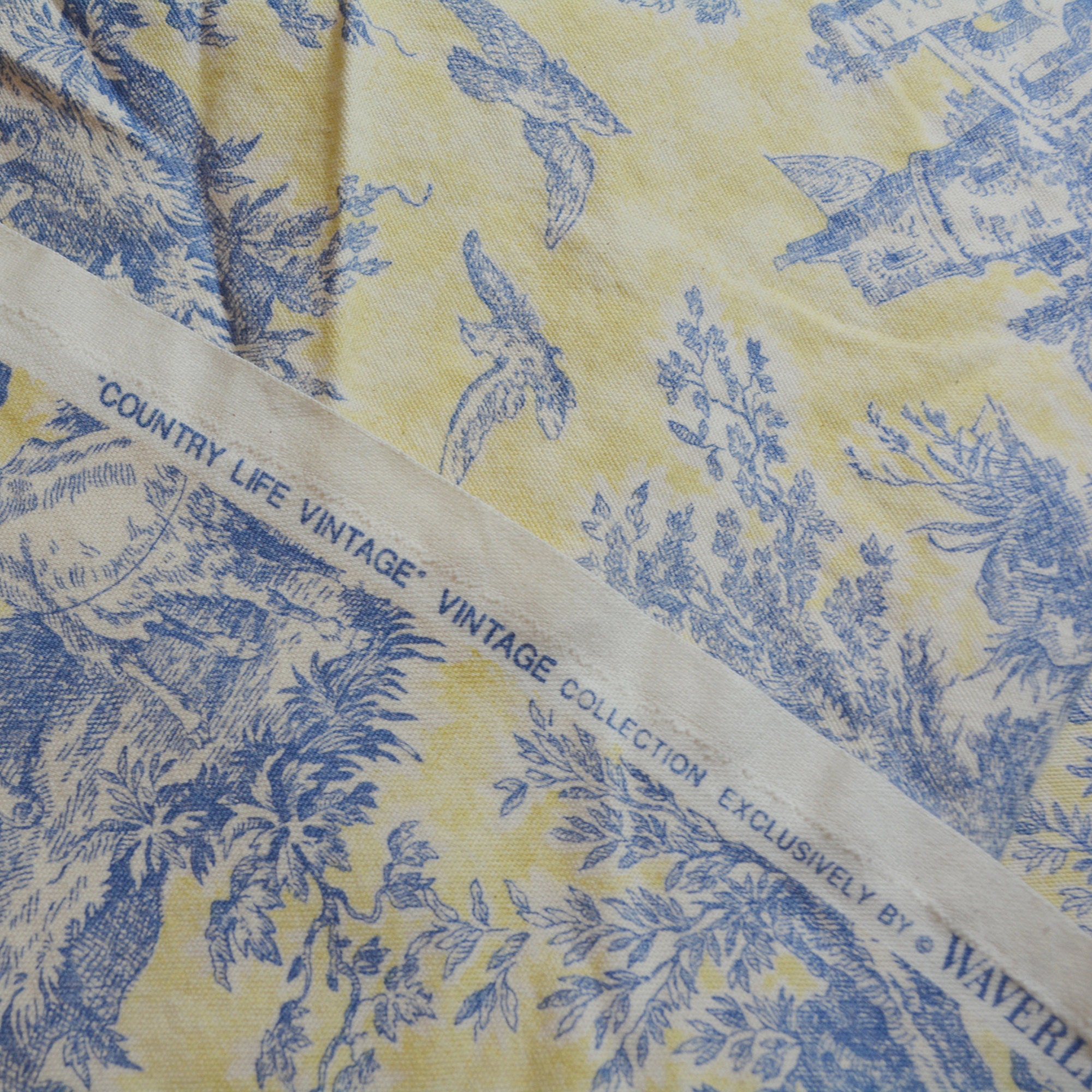 Blue French toile upholstery fabric Country life, Waverly