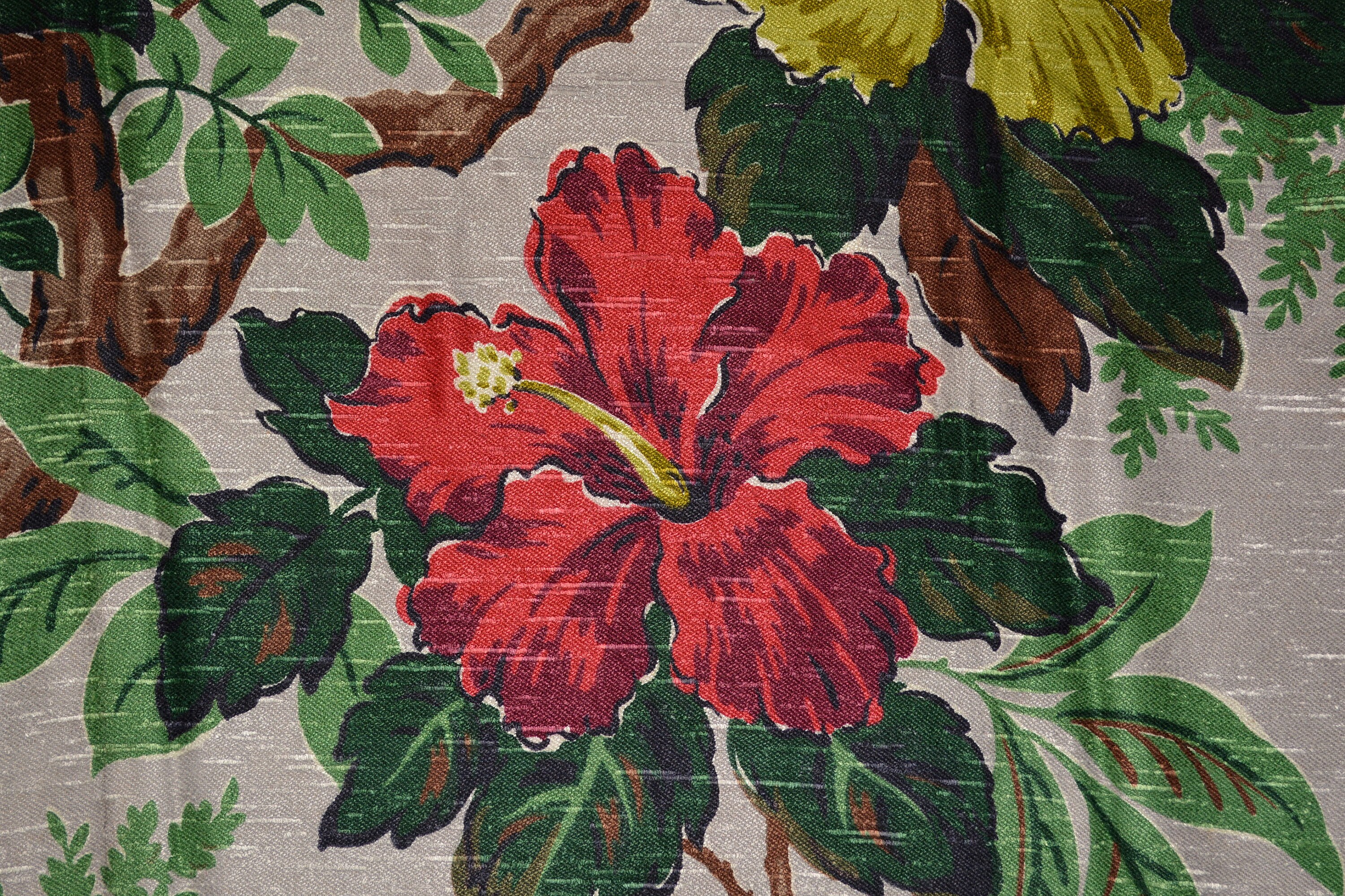 1940s Drapery Fabric Remnants Tung Shan Hawaiian Decor Floral