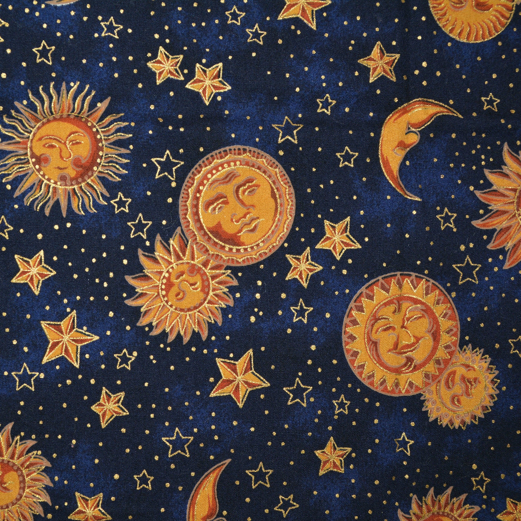 Celestial fabric with moon and stars navy blue