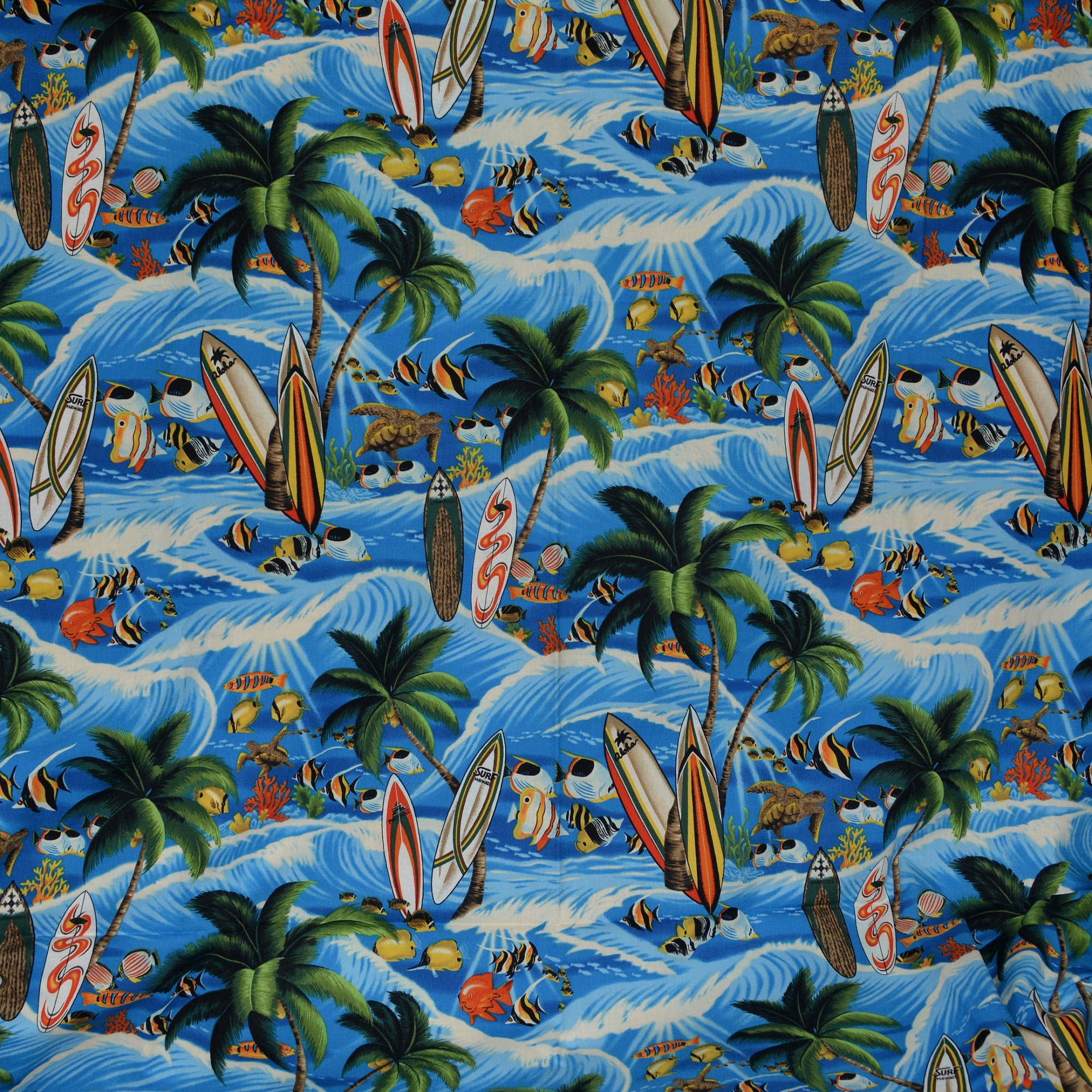 1990s Trendtex vintage fabric, Hawaiian fabric with surfboards