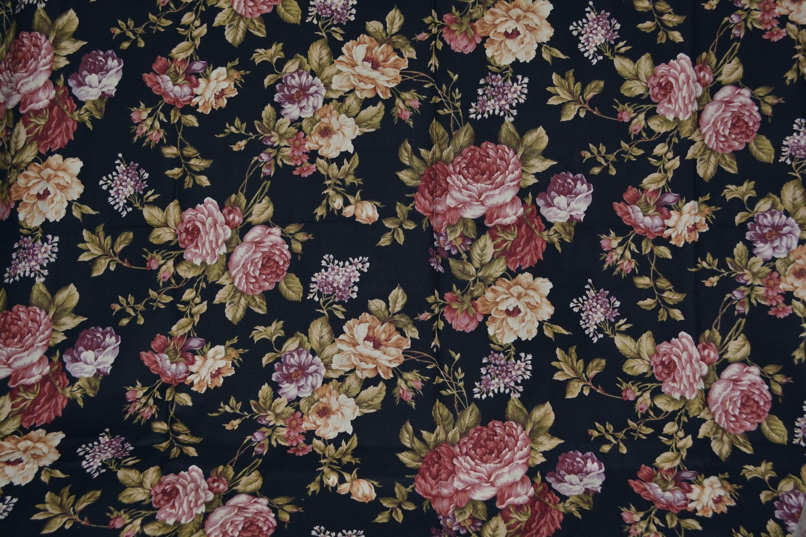 Victorian Rose garden fabric black floral cottage roses quilting fabric