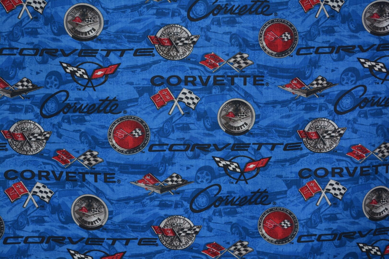 1 yard plus OOP Corvette cars fabric Chevrolet Chevy Corvette race car