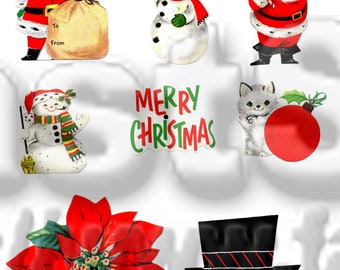 Downloadable Vintage Santa Christmas gift tags, digital JPG, PNG, TIF and Adobe pdf files