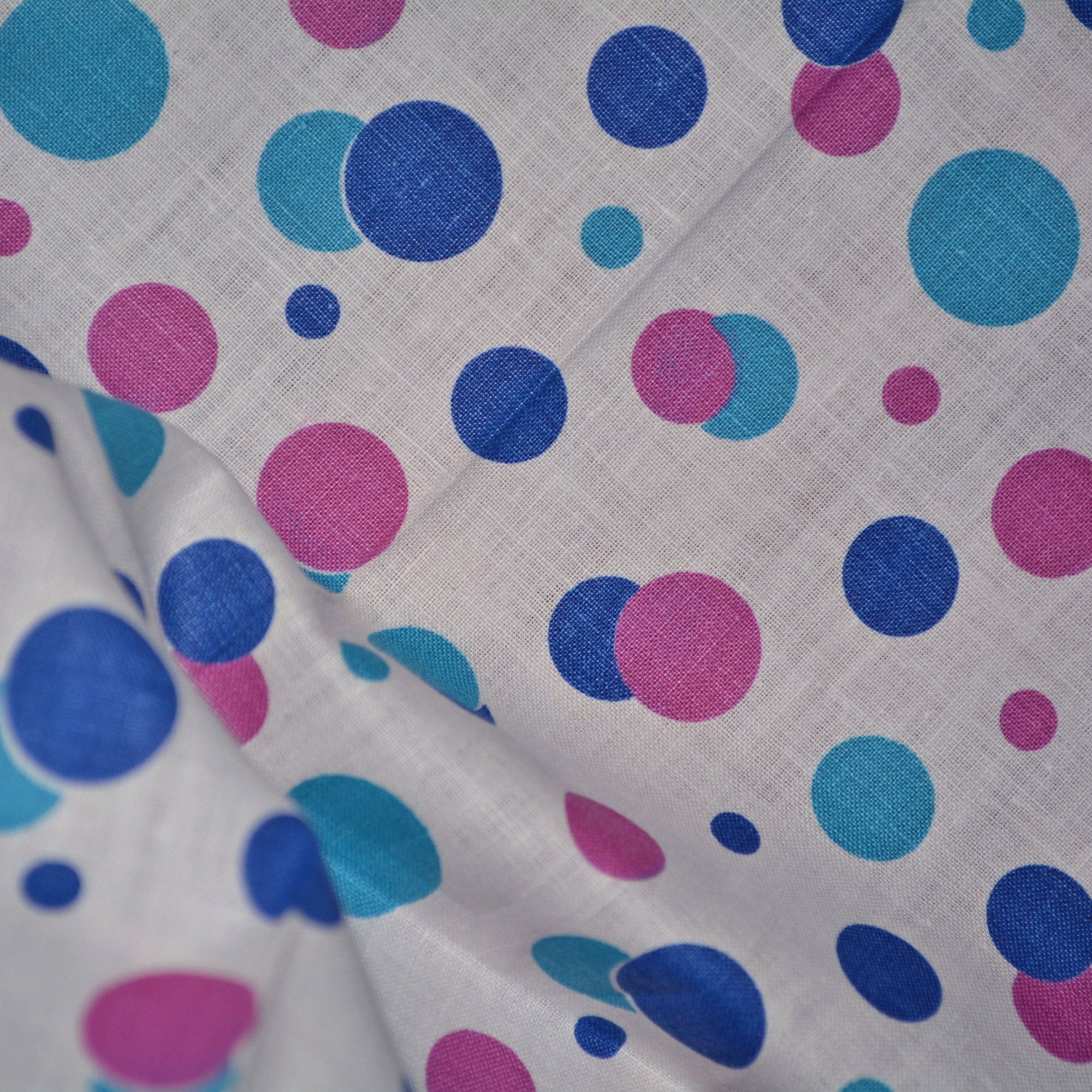 Retro Polka dot fabric vintage aqua pink blue multi dot