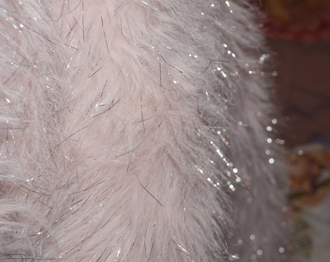 Light Pink silver tinsel shaggy costume faux fur fabric remnant