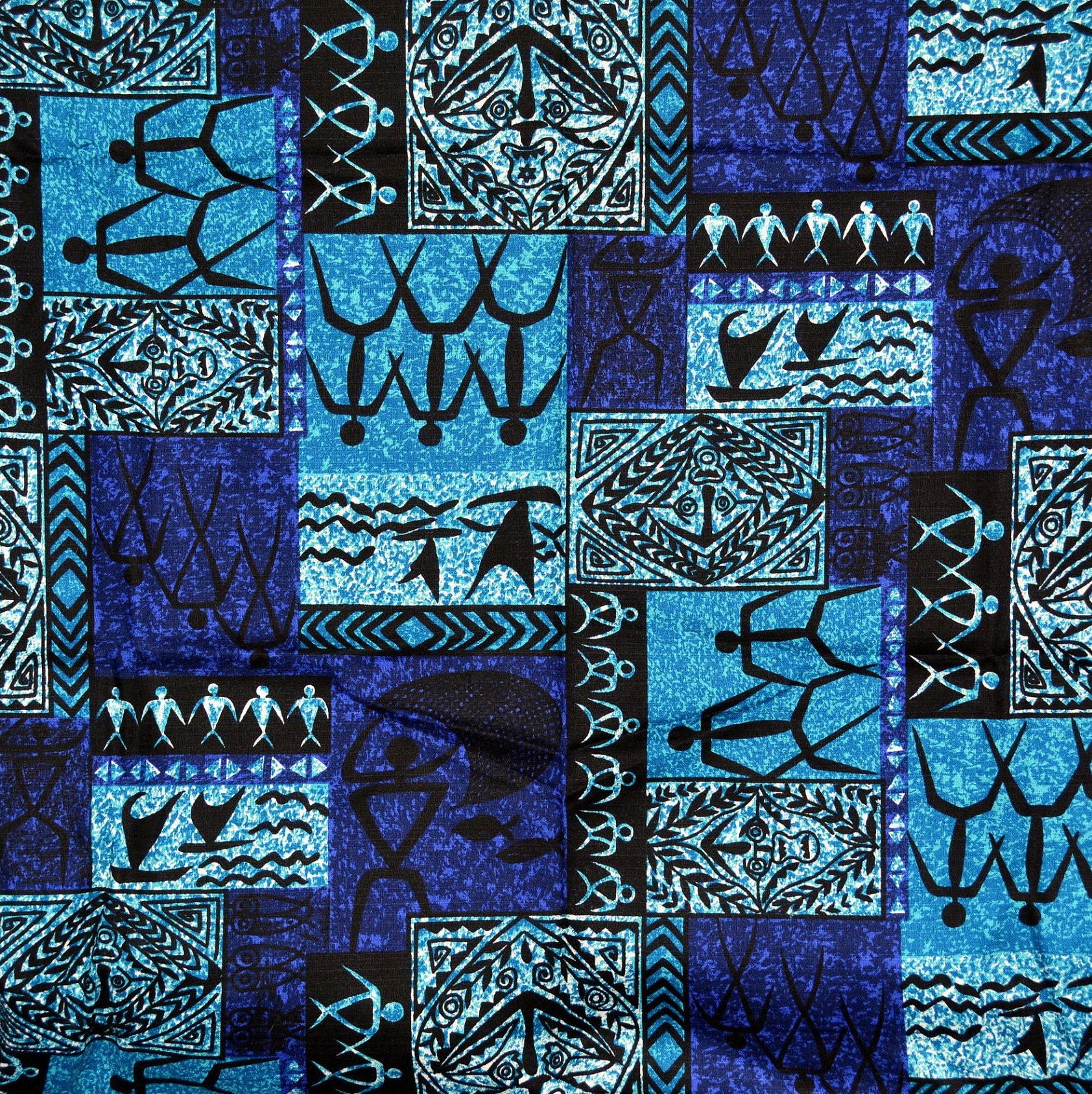 Tiki Tapa Hawaiian fabric vintage, Trans Pacific Textiles