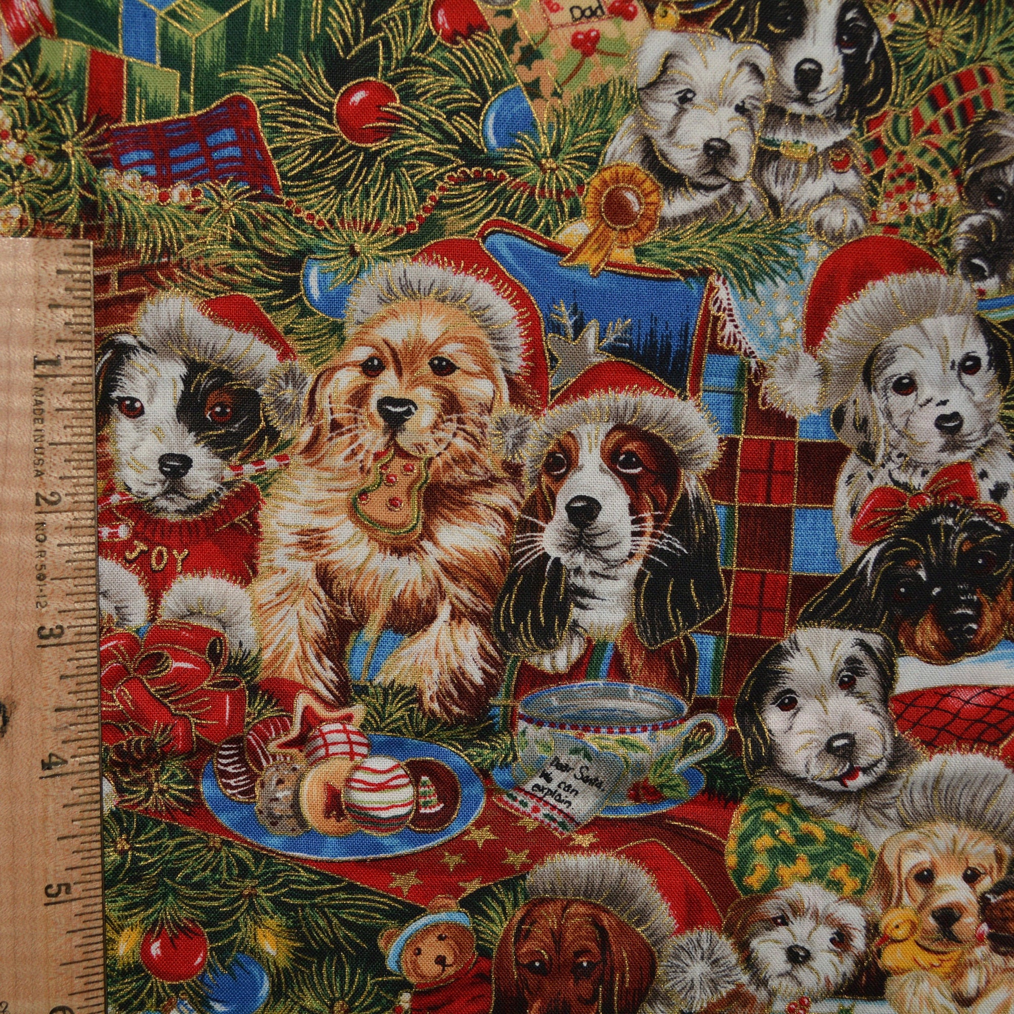 Dog puppy fabric Jenny Newland, Robert Kaufman Christmas fabric