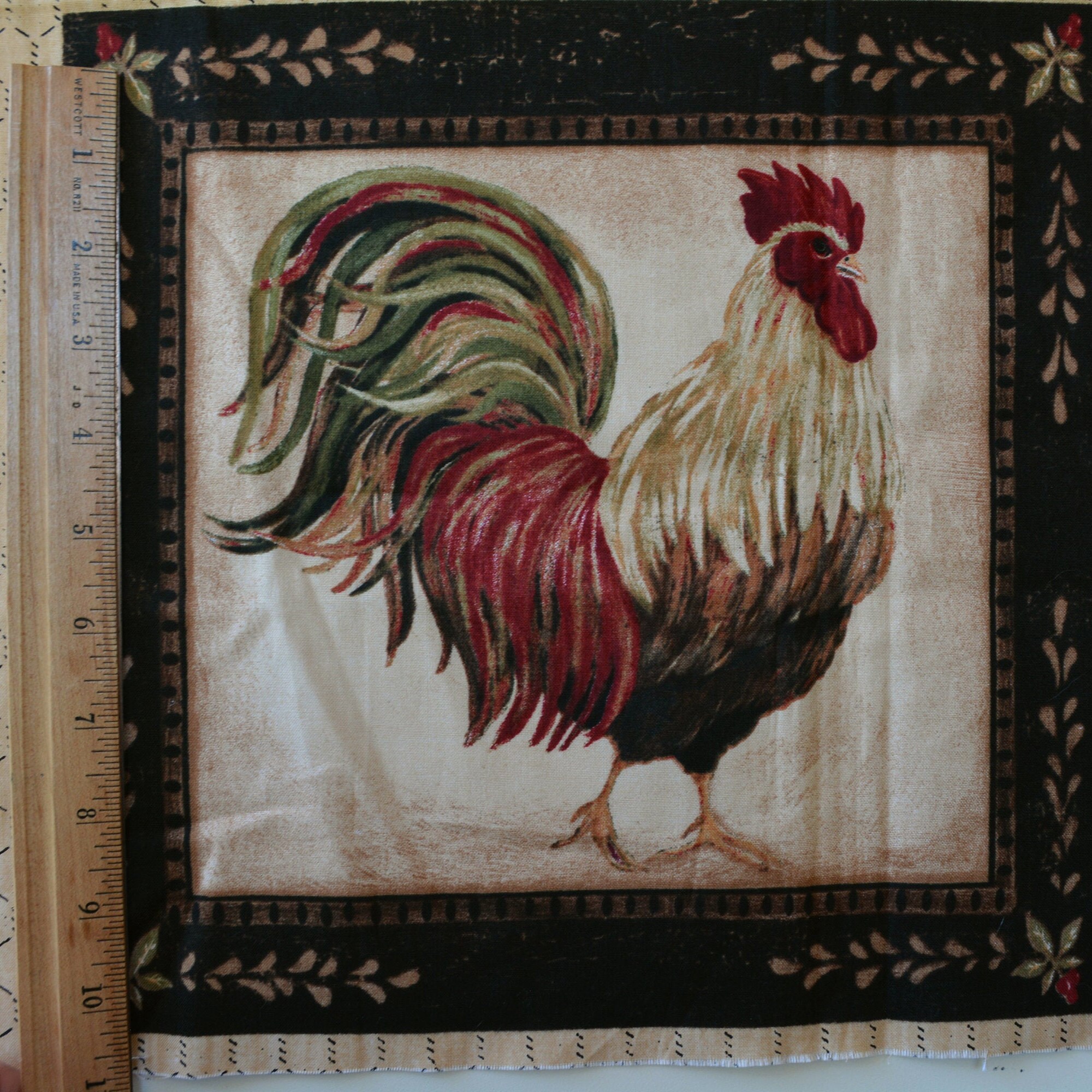 Country Chicken fabric panels rustic rooster Wilmington