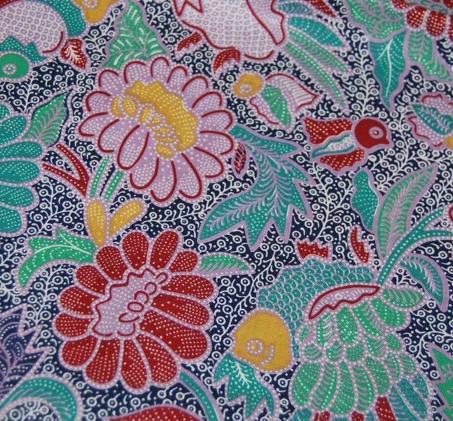 Spring birds and flowers hatching eggs, Vintage Cranston fabric