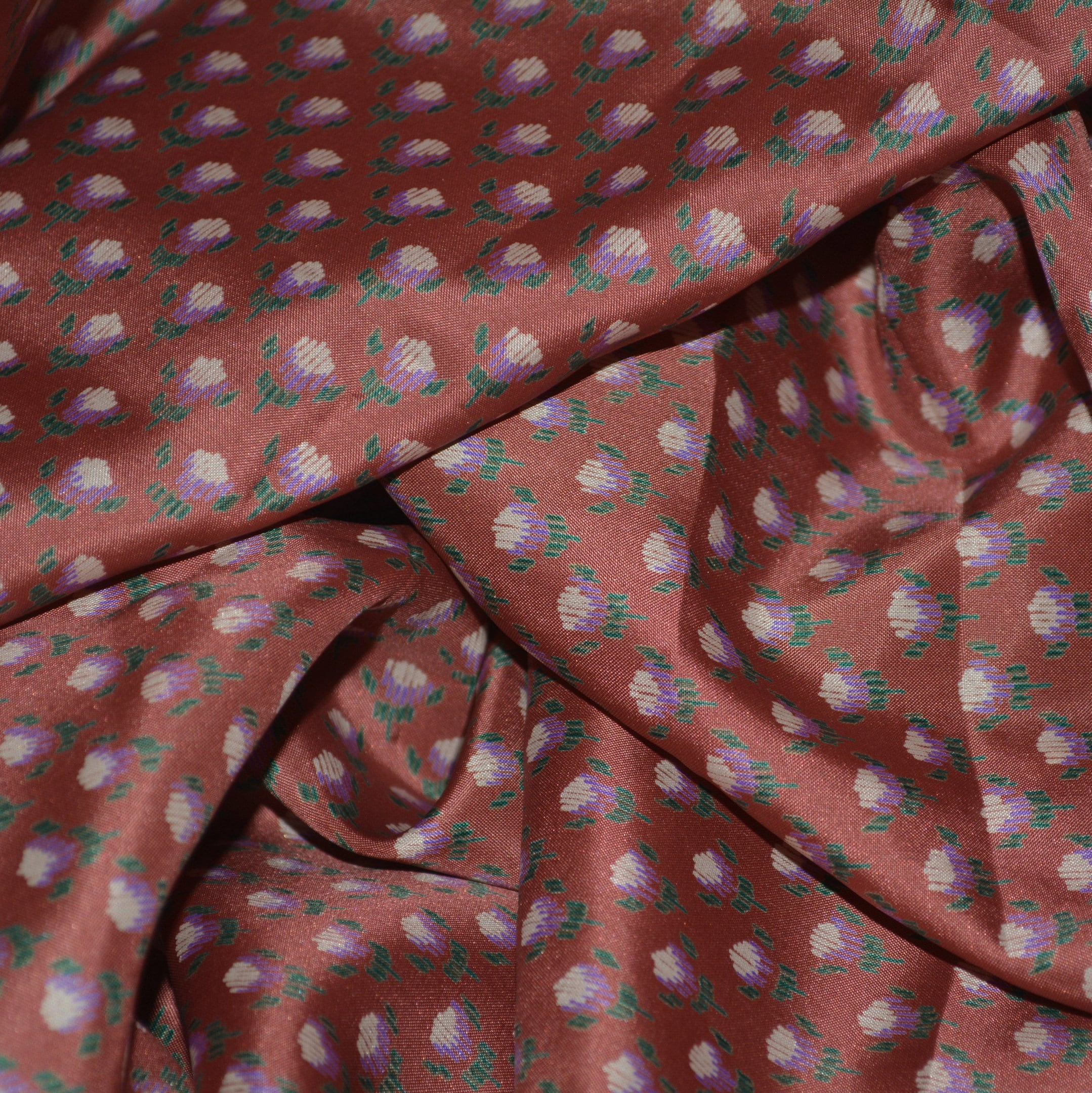 Pure Silk fabric by the yard, tiny Floral silk print