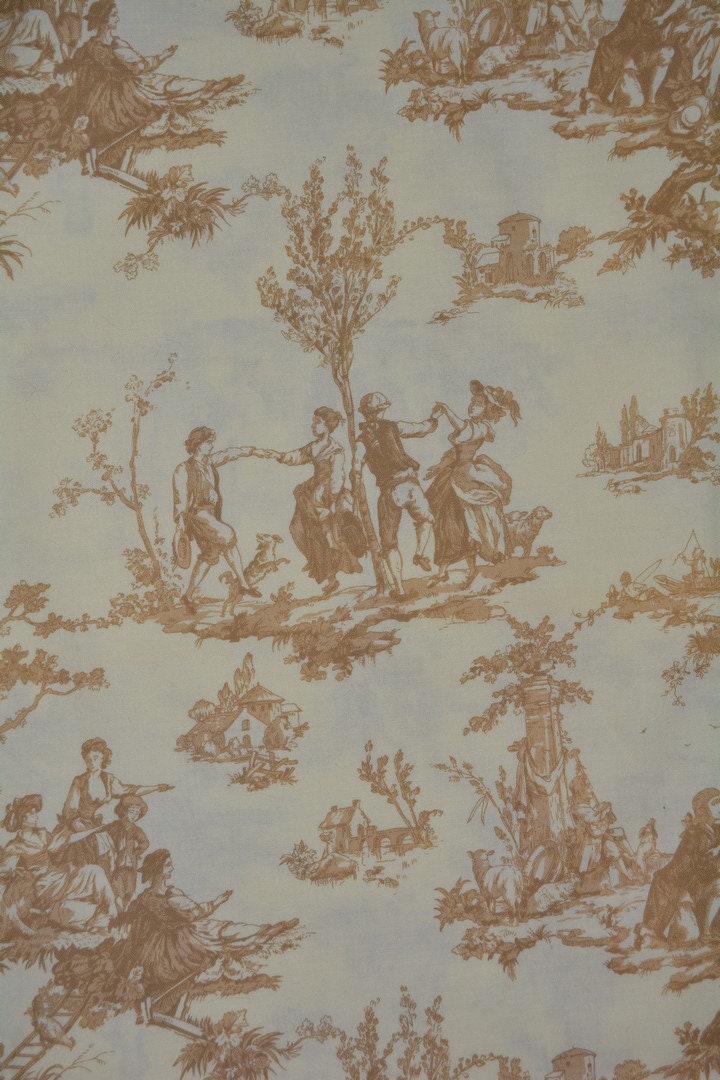Fabrics BTY Michael Miller toile fabric by the yard country French brown  toile scenic French toile for lampshades quilting fussy cut