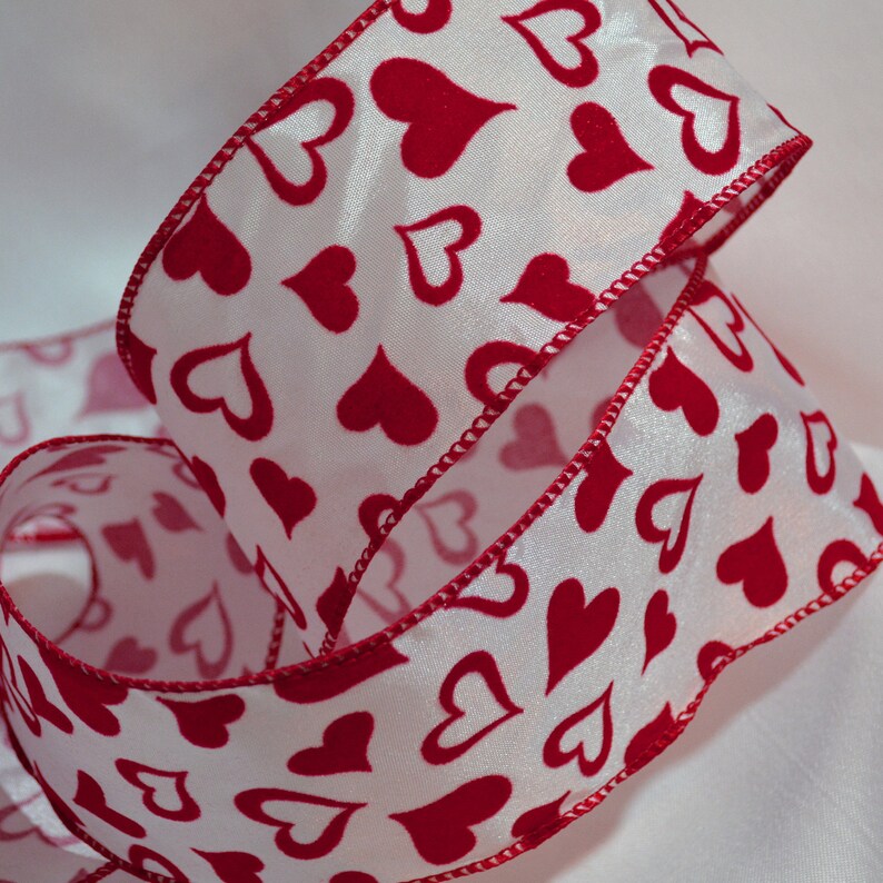 Valentine Ribbon Flocked Hearts Wide Ribbon Trim 2 Yard Etsy