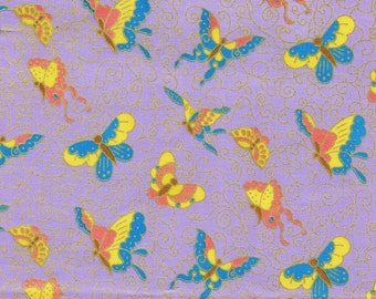 Lavender butterfly fabric with gold metallic, Asian vibe