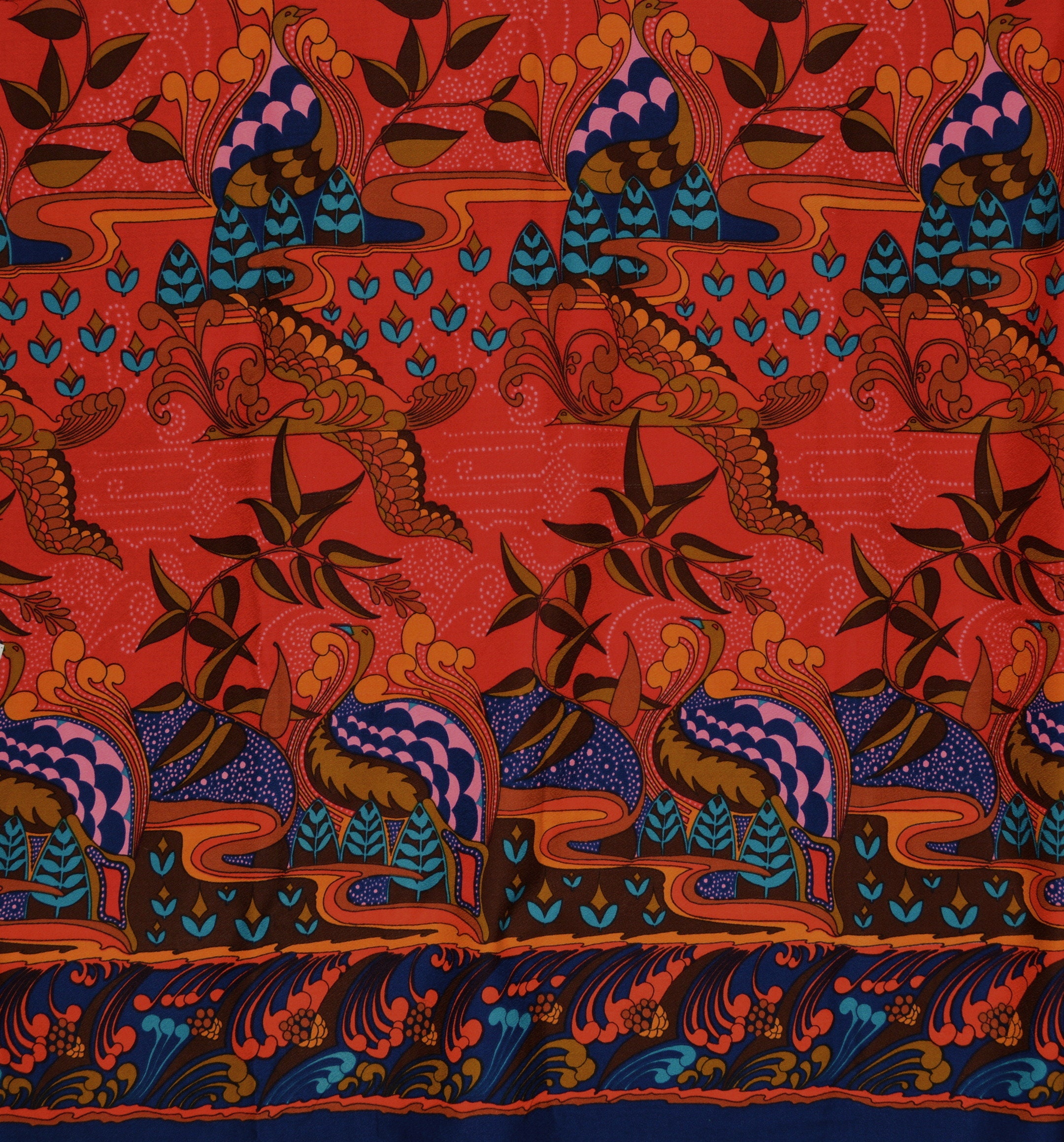 1970s fabric Boho Hippie fabric vintage border print ...