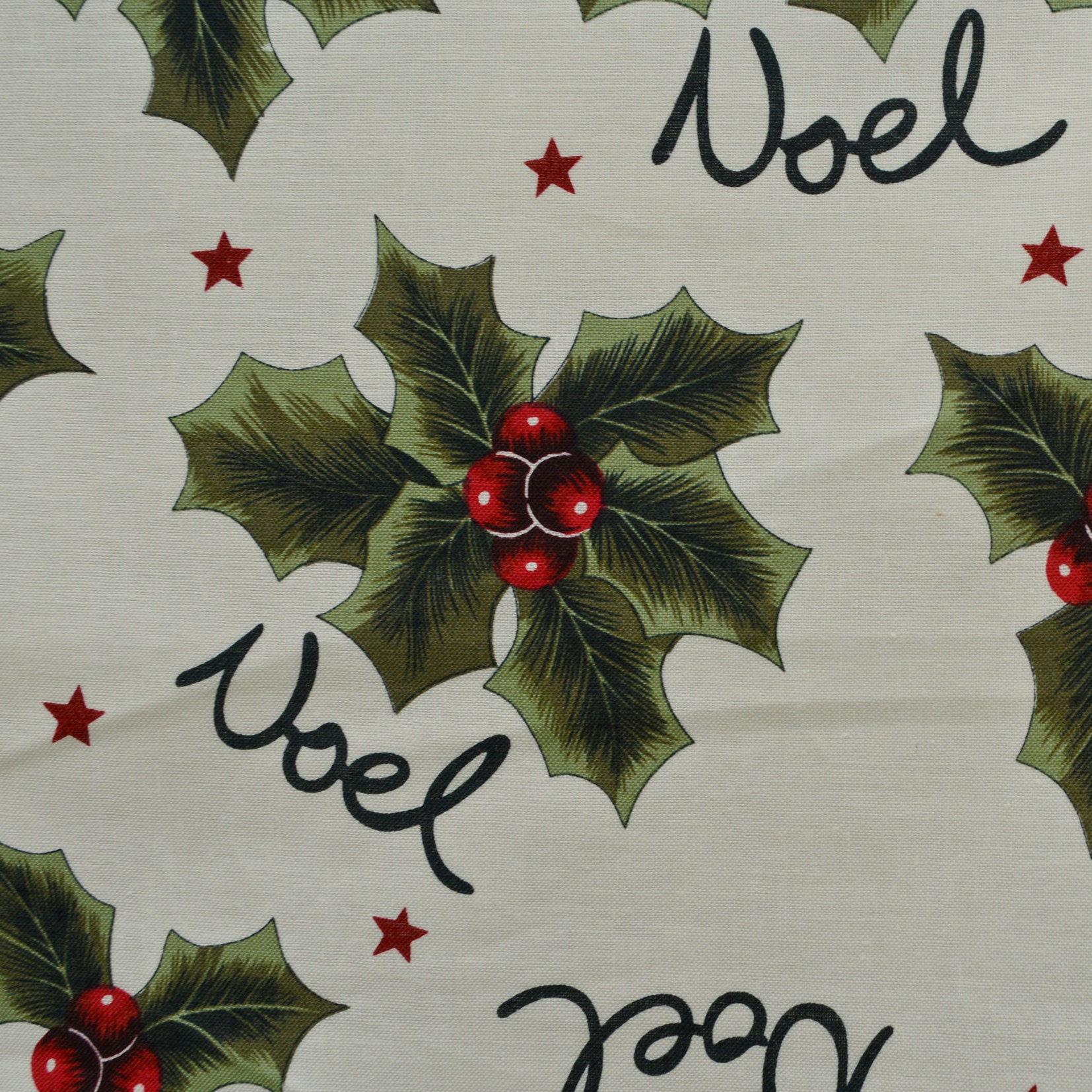 Christmas fabric by the yard Noel Christmas holly Christmas words David ...