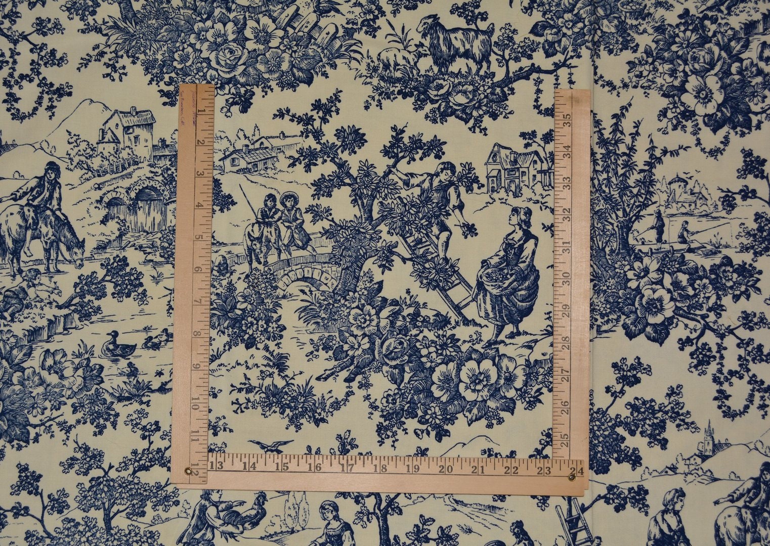 Toile De Jouy Upholstery Fabric by the Yard Navy Scenery 