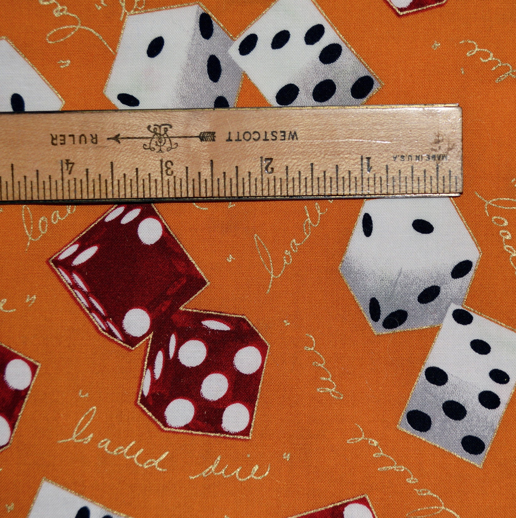 Vintage fabric, roll the dice fabric, gamer fabric, loaded dice fabric