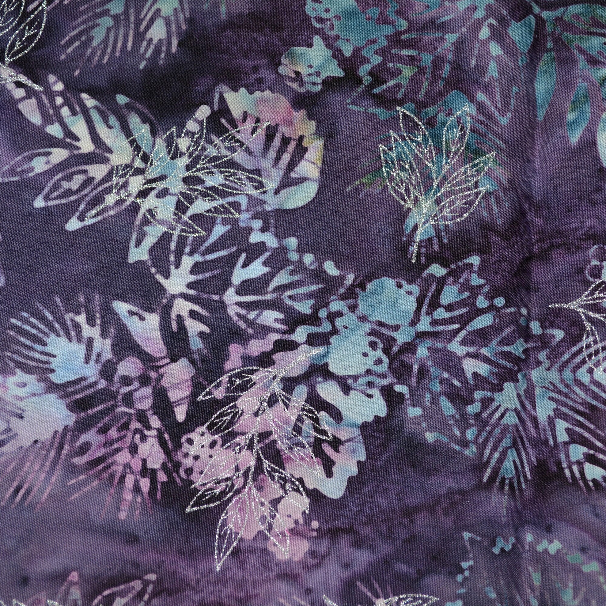Purple blender Batik fabric, tie dyed batik with leaves