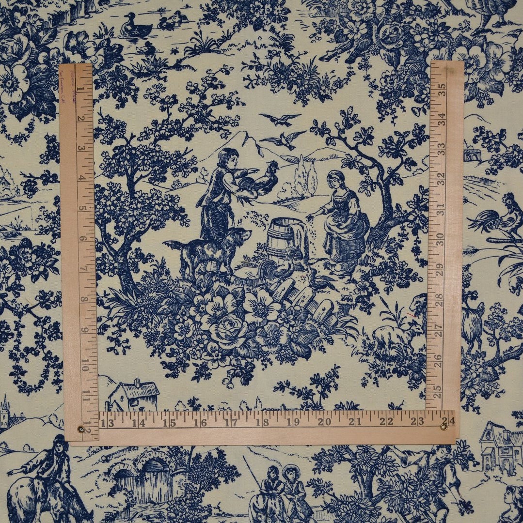 Navy blue toile fabric upholstery fabric French Country toile de jouy 2