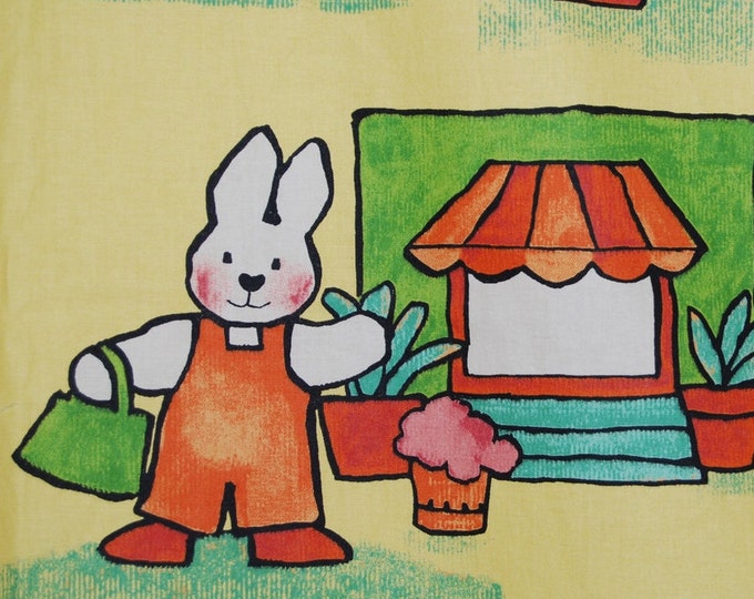 Whimsical rabbit nursery upholstery fabric, 2 yards plus