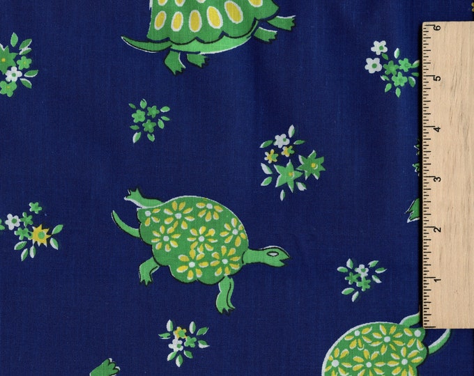 Whimsical turtle vintage 70s fabric by the yard