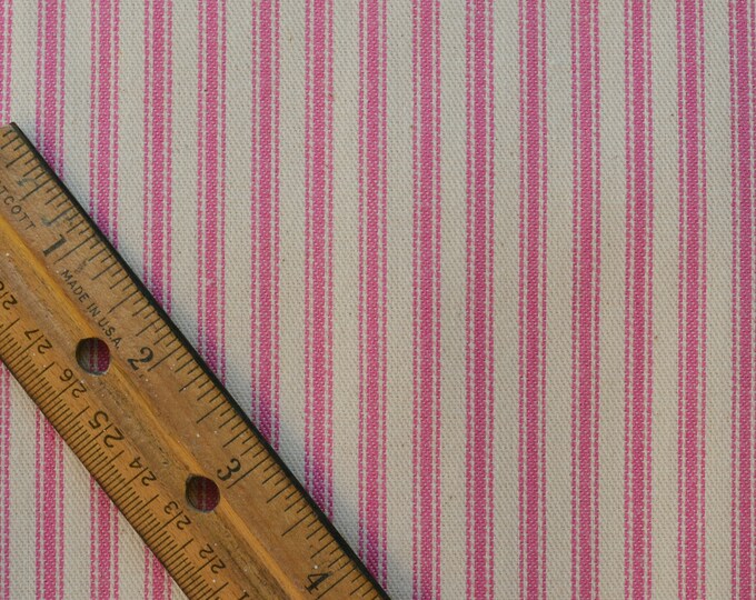 Pink stripe vintage woven ticking upholstery fabric by the shy yard