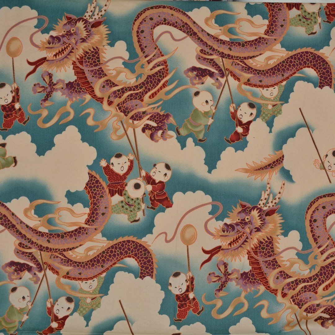 Japanese print fabric Japanese dragon fabric out of print Alexander
