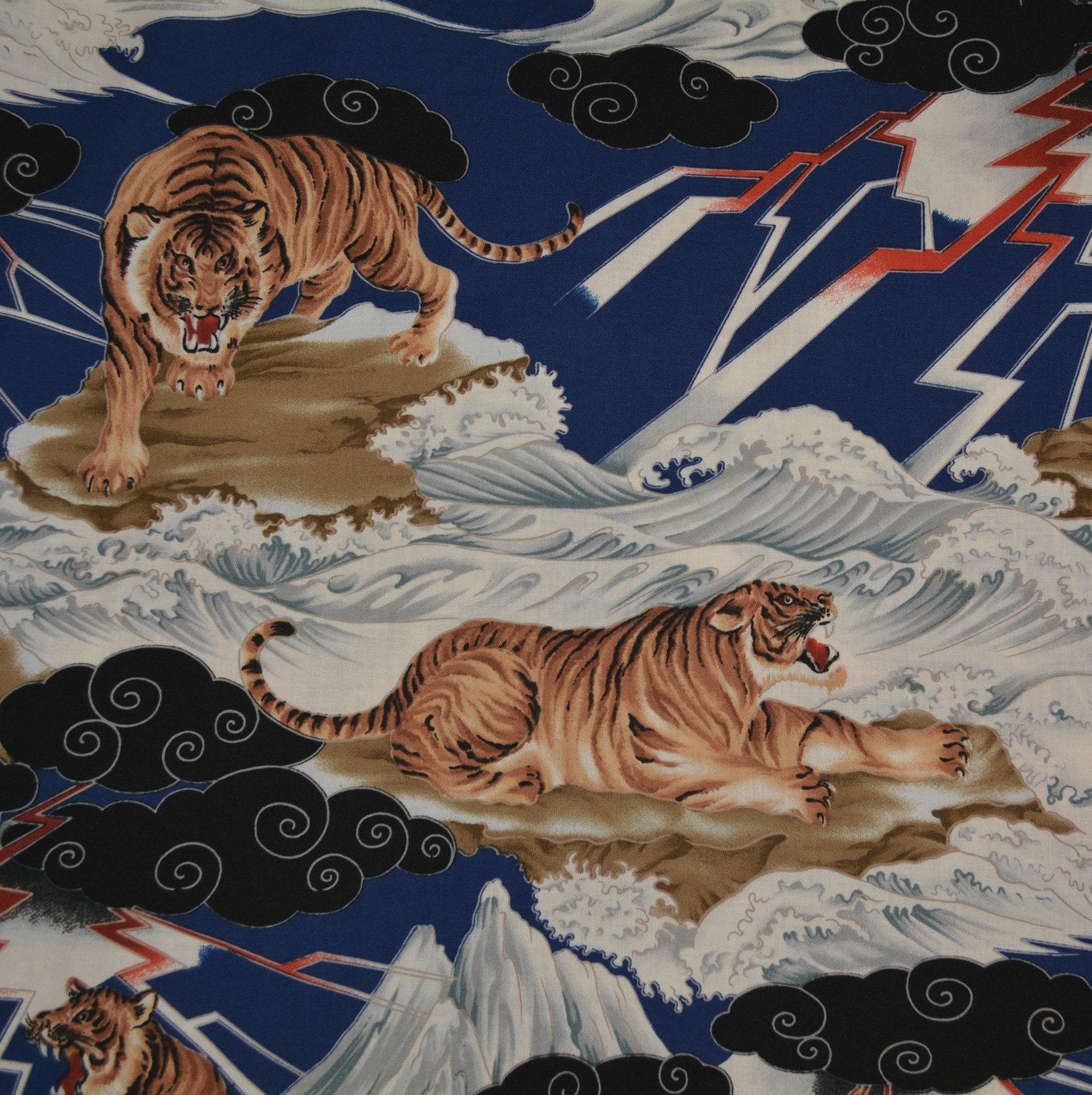 Tigers Fabric Japanese Chinese Oriental Cotton Black With 