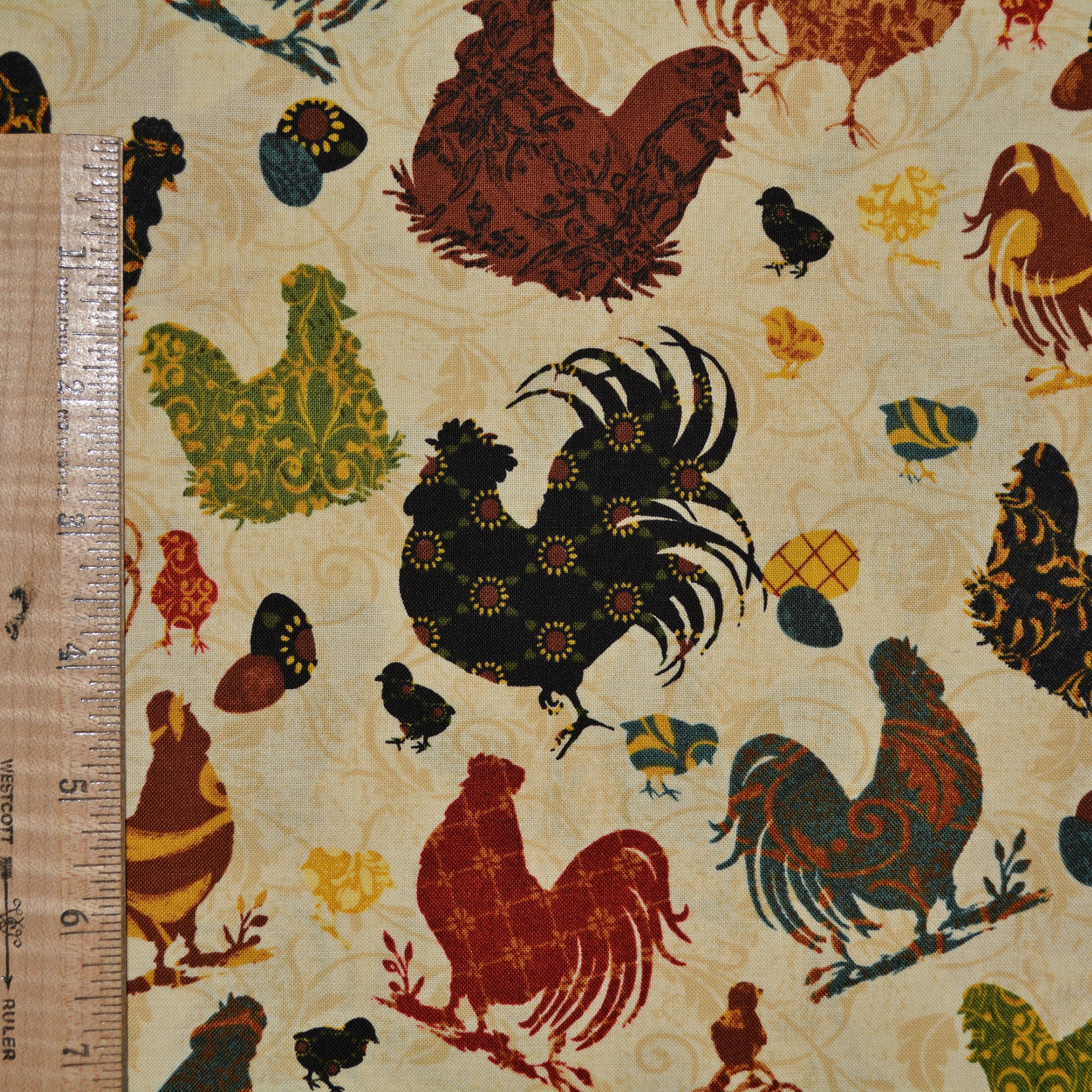 Chickens fabric Roosters fabric silhouette of chickens and Etsy