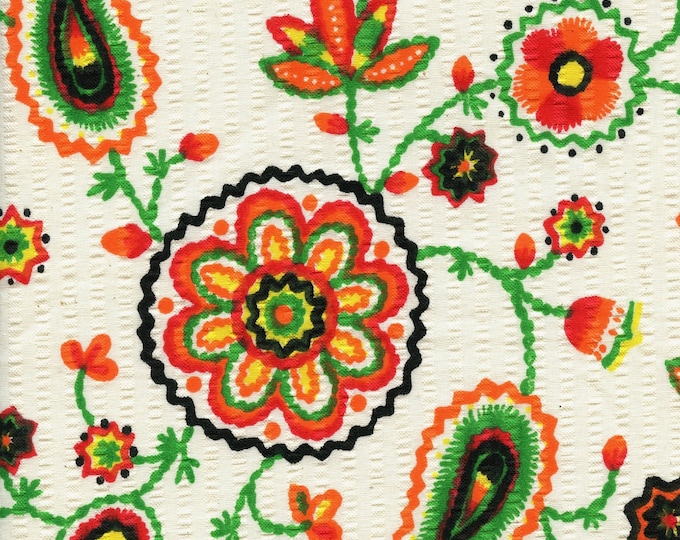 70s paisley floral fabric by the yard, seersucker