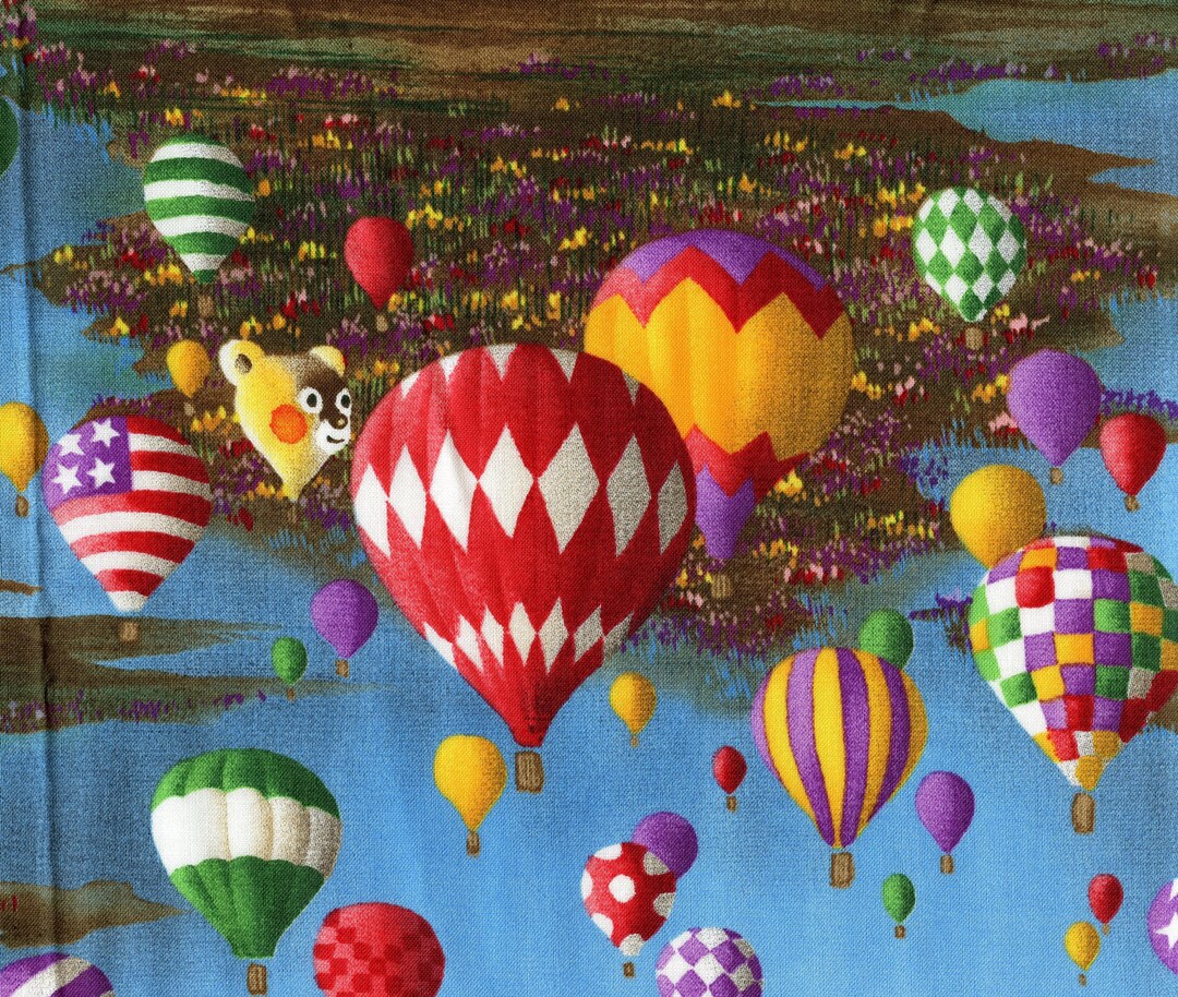 Hot Air Balloon Fabric New Mexico Scenic Border Print Michael Etsy