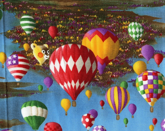 Hot air balloon fabric, New Mexico scenic border print Michael Miller
