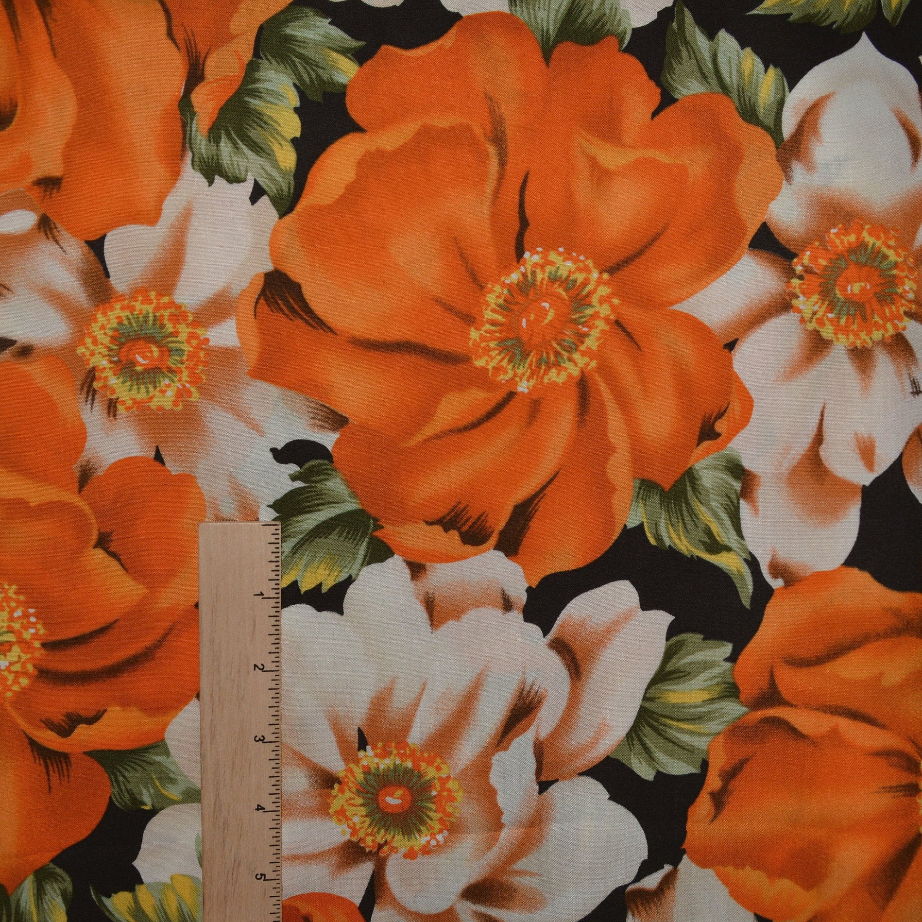 Orange floral fabric, large scale California poppies FreeSpirit fabrics