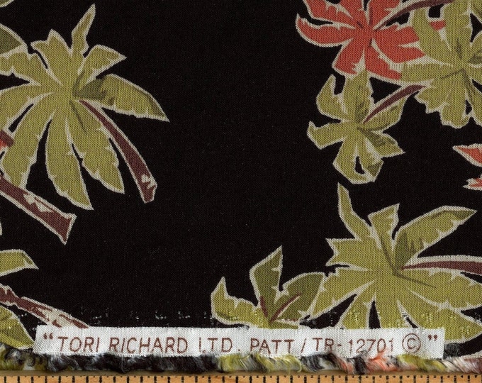 Tropical palm tree rayon fabric by Tori Richard, 3 yards DIY Hawaiian apparel