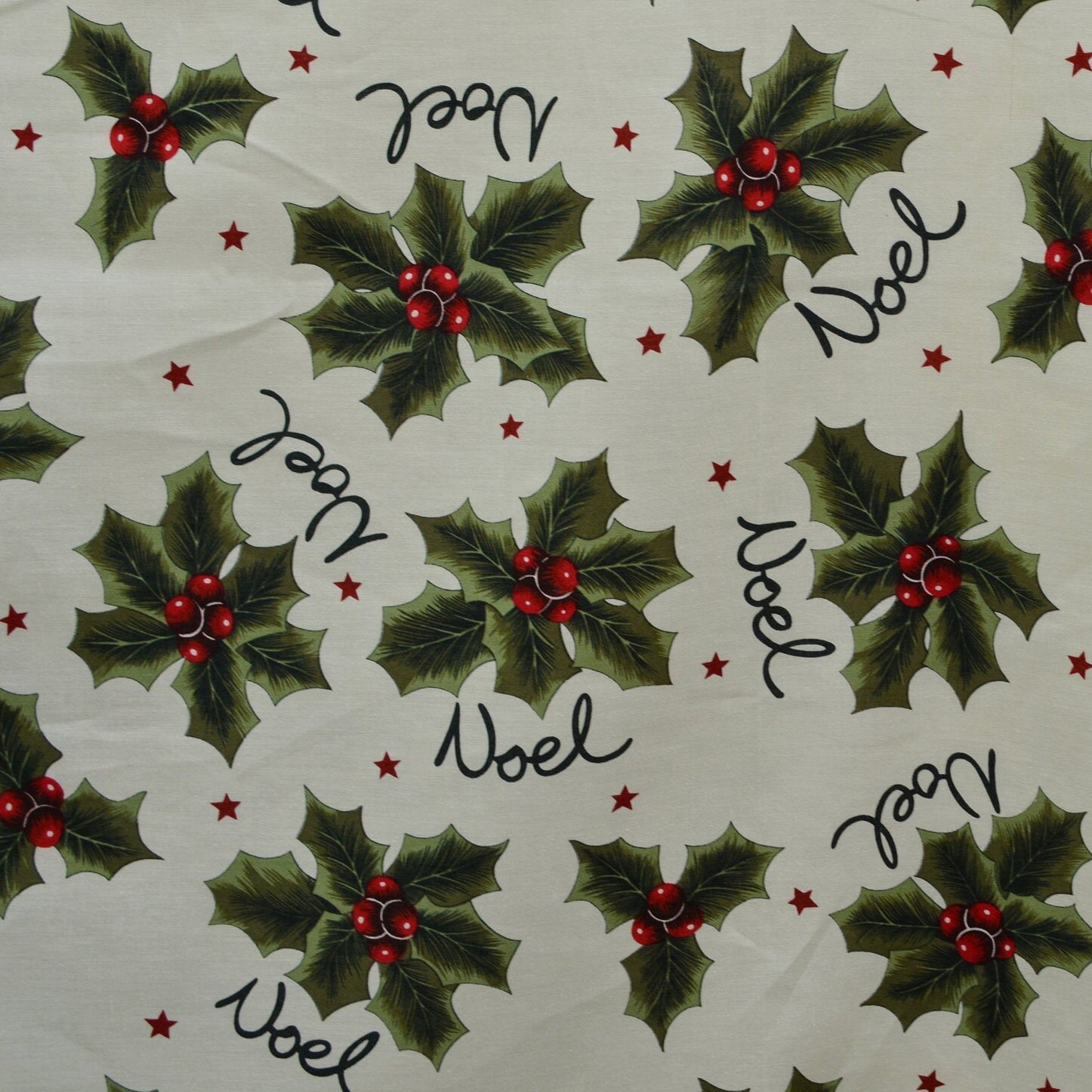 Christmas fabric by the yard Noel Christmas holly Christmas words David ...