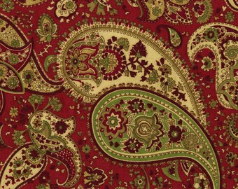 Paisley upholstery fabric Ethnic Boho Jacobean rust and greens, Liz Claiborne