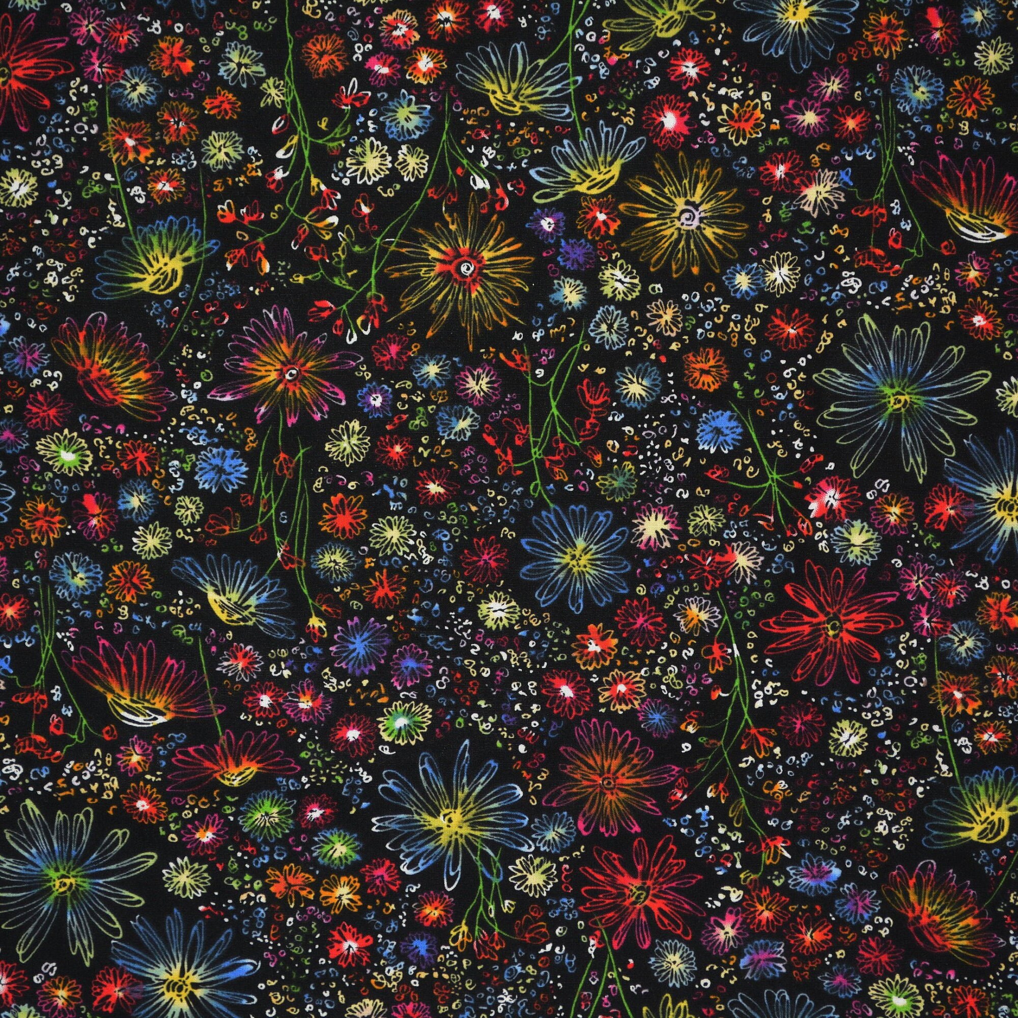 Black floral fabric by the yard, Robert Kaufman fabric