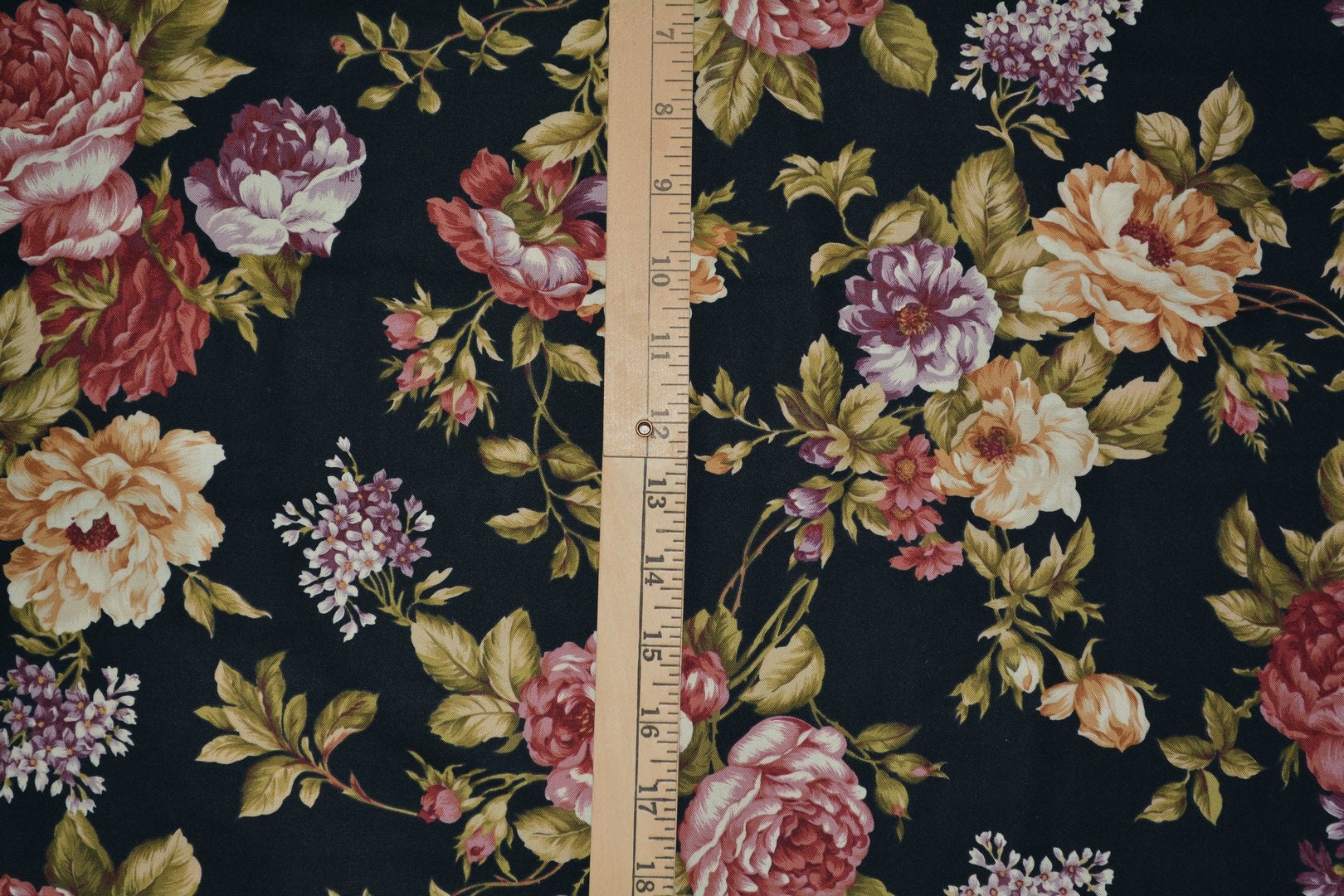Victorian Rose garden fabric black floral cottage roses quilting fabric