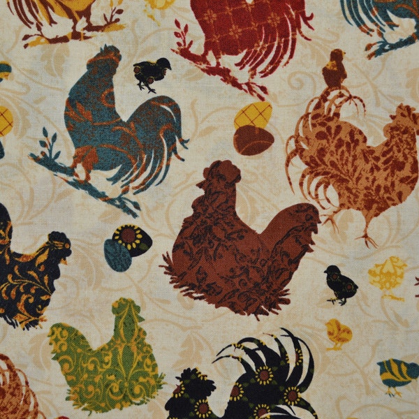 Country Chickens fabric, Sunrise Silhouette Jo Moulton for Wilmington