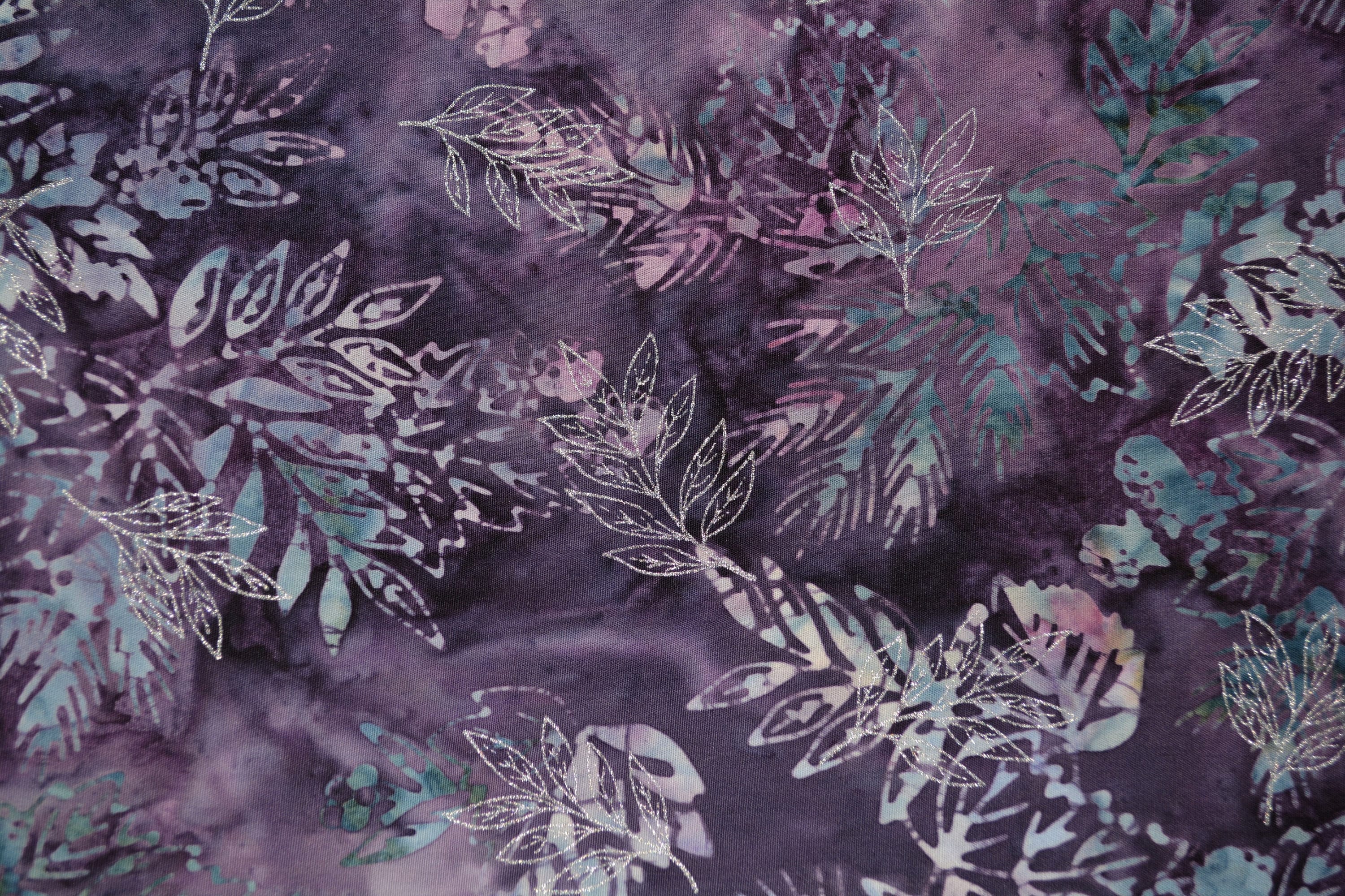 Purple blender Batik fabric, tie dyed batik with leaves