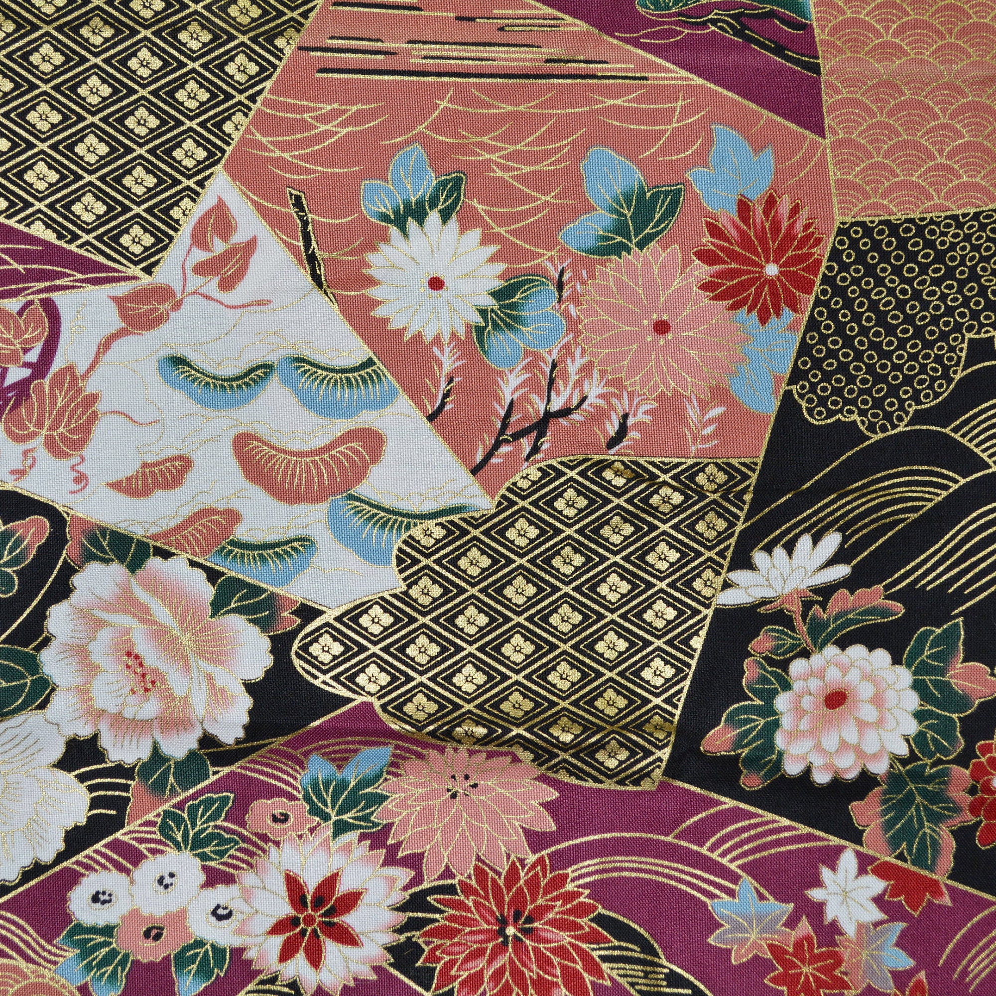 Asian fabric, Japanese print fabric, patchwork Asian floral